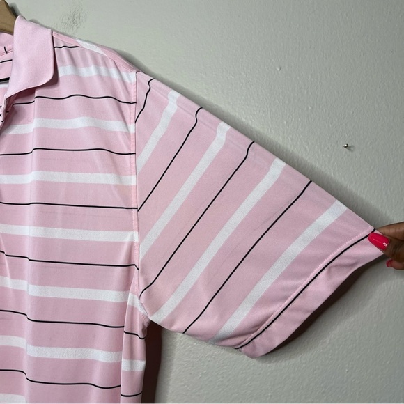 Footjoy Men Polo Shirt Large Pink Stripe Short‎ Sleeve Golf Performance Poly - Picture 9 of 11